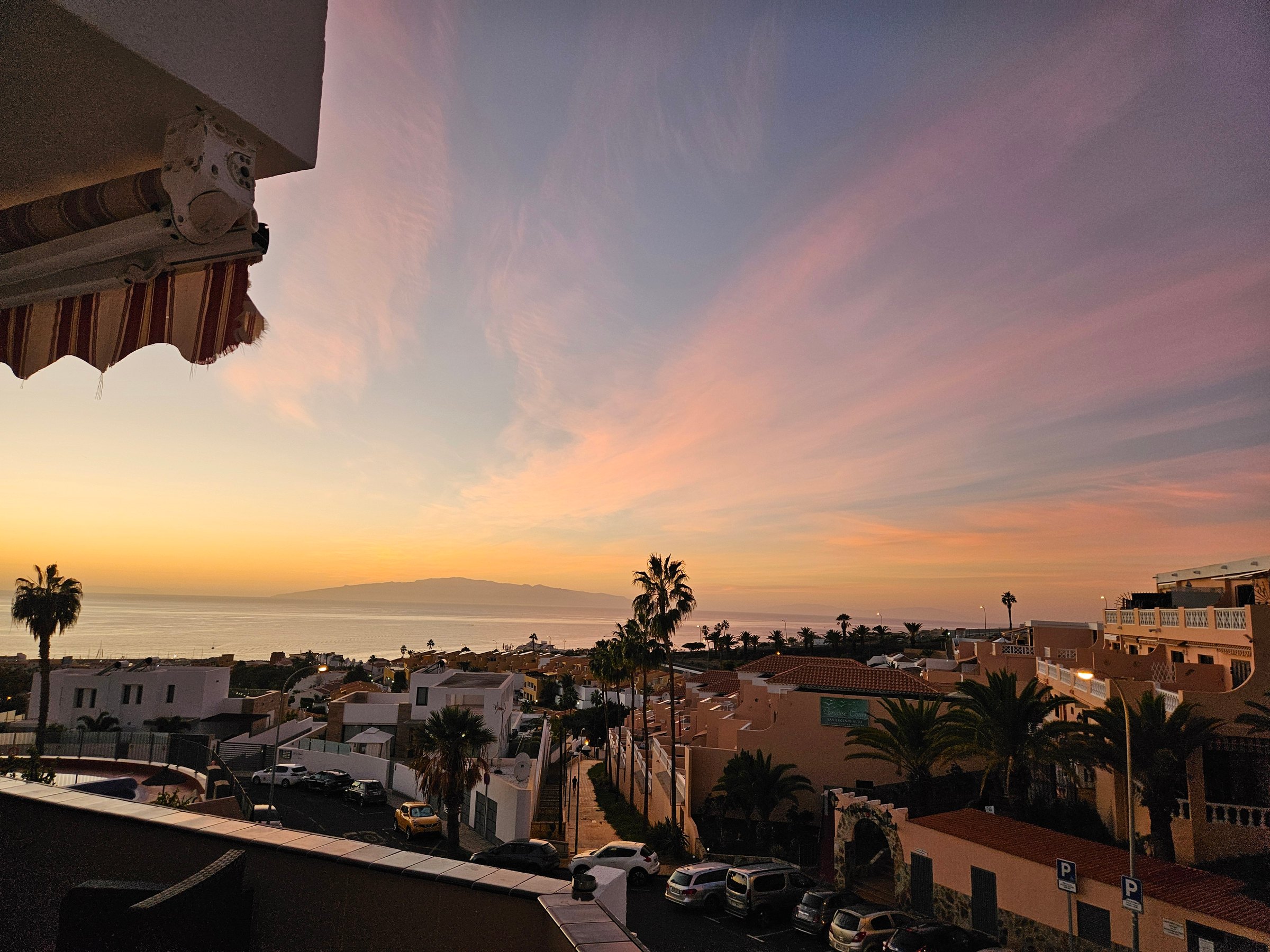 Sunset over the rooftops and palms