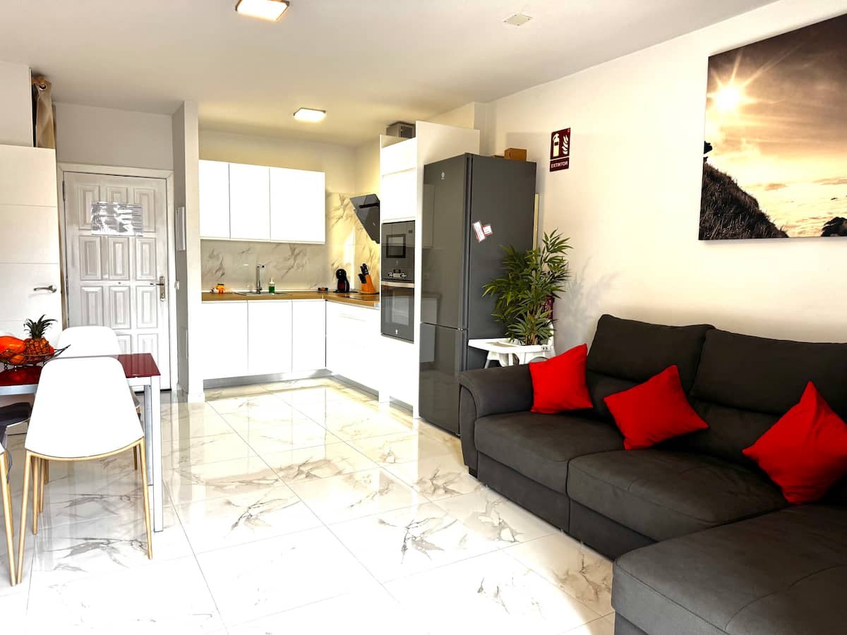 From the living room towards the kitchen
